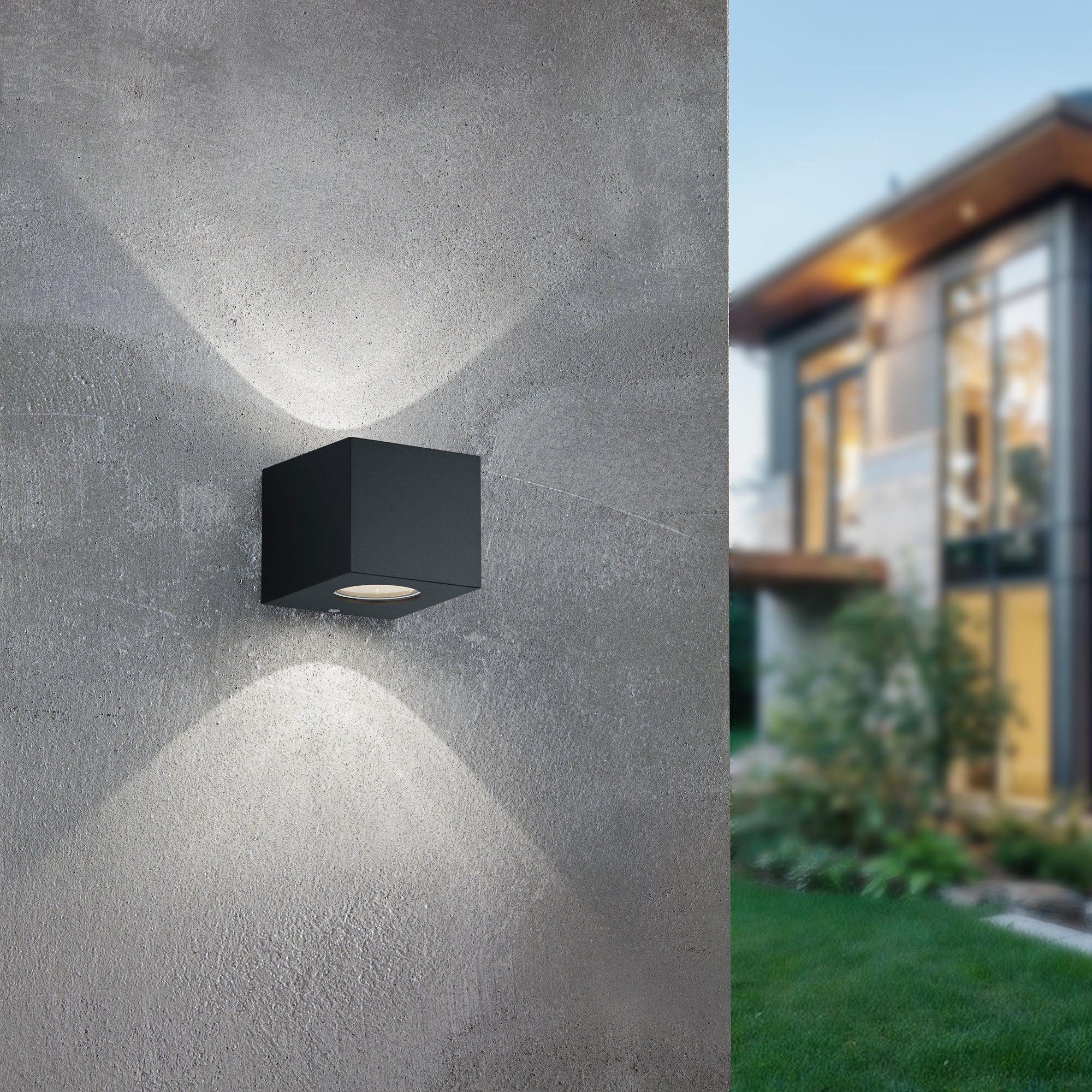 Reality Leuchten LED Außen-Wandleuchte Cordoba, LED fest integriert, Warmweiß, Schwarz matt, Up and down Beleuchtung, IP44, warmweiß 3000 Kelvin