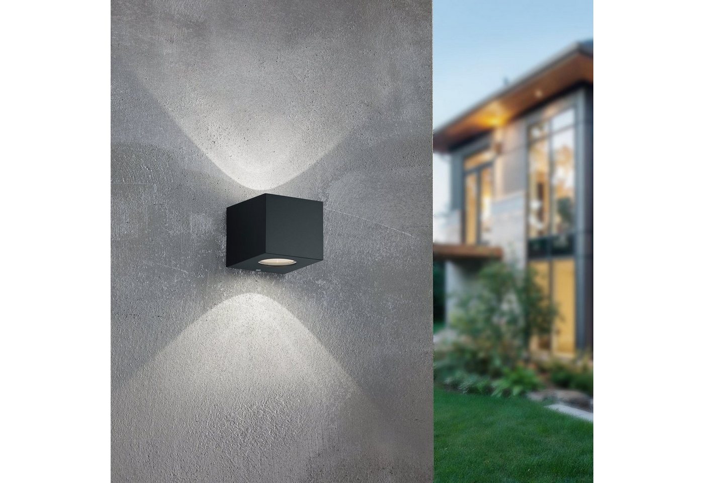 Reality Leuchten LED Außen-Wandleuchte Cordoba, LED fest integriert, Warmweiß, Schwarz matt, Up and down Beleuchtung, IP44, warmweiß 3000 Kelvin