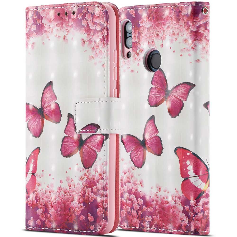 FITSU Handyhülle Handytasche für Huawei P Smart 2019 Hülle Schmetterling Motiv 6,21 Zoll, Case für Huawei P Smart 2019 Handyhülle, Handytasche mit Kartenfach