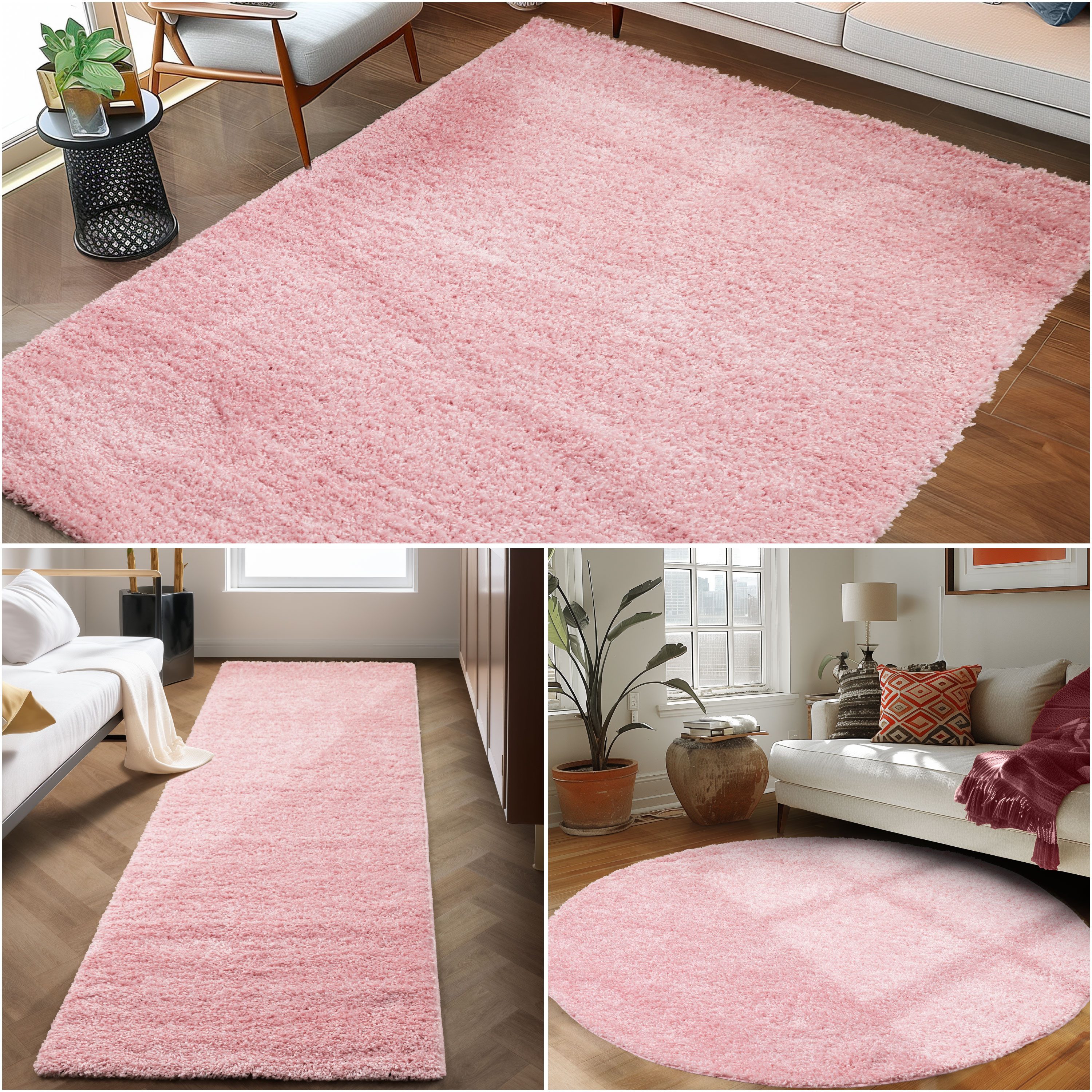 Carpettex Hochflor-Teppich Unicolor - Einfarbig, Läufer, Höhe: 30 mm, Einfarbig Shaggy Teppich Wohnzimmer Langflor versch. farben und größen