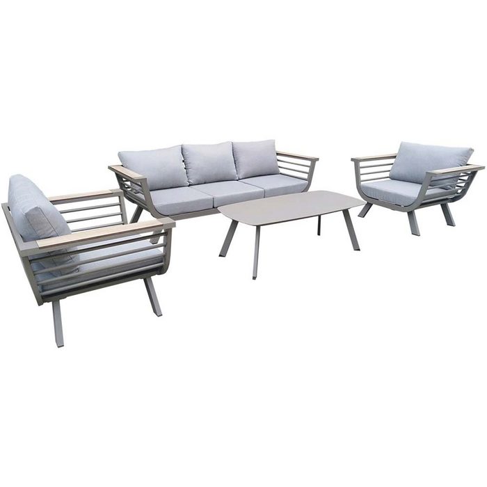 etc-shop Stuhl 4 teilig Lounge-Gruppe Alu 3-Sitzer Sofa Sessel Tisch Garten Terrasse