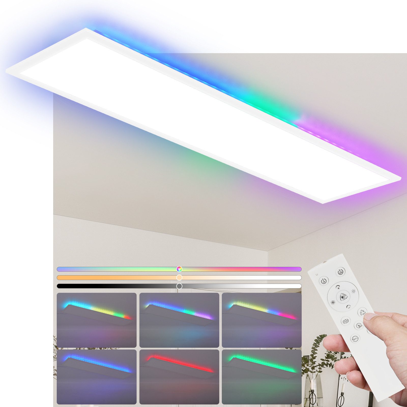 ZMH LED Deckenleuchte Wohnzimmer Deckenpanel Dimmbar Lang RGB Farbwechsel W günstig online kaufen