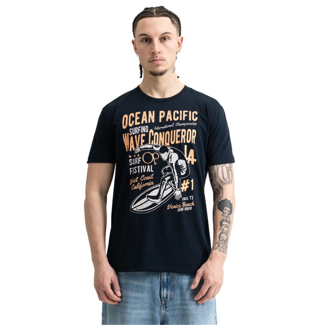Ocean Pacific Print-Shirt Gnarly Dark Navy / Orange / Ecru bedruckt