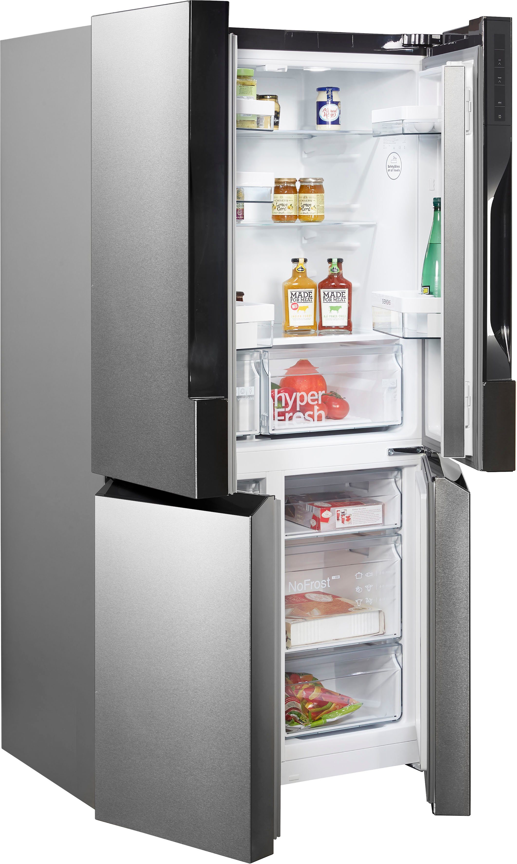 SIEMENS Multi Door iQ300 KF96NVPEA, 183 cm hoch, 91 cm breit, noFrost, hyperFresh Schubladen, LED-Licht, superKühlen, superGefrieren