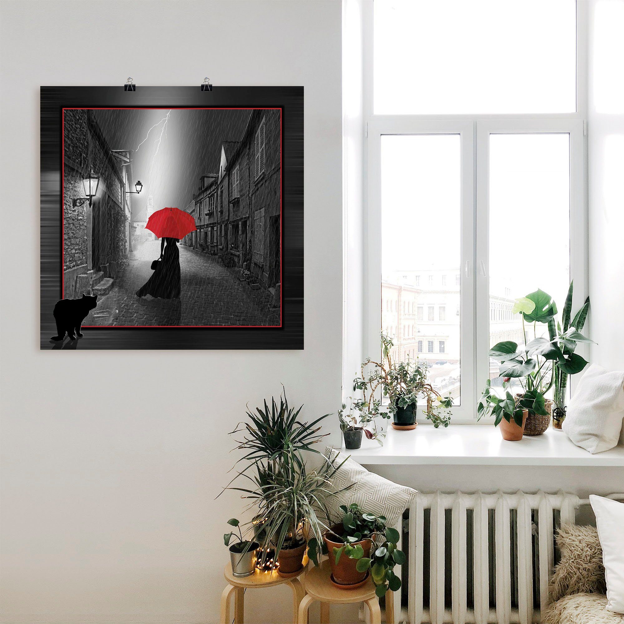 Artland Wandbild Die Frau mit dem roten Schirm 2, Frau (1 St), als Leinwandbild, Poster in verschied. Größen