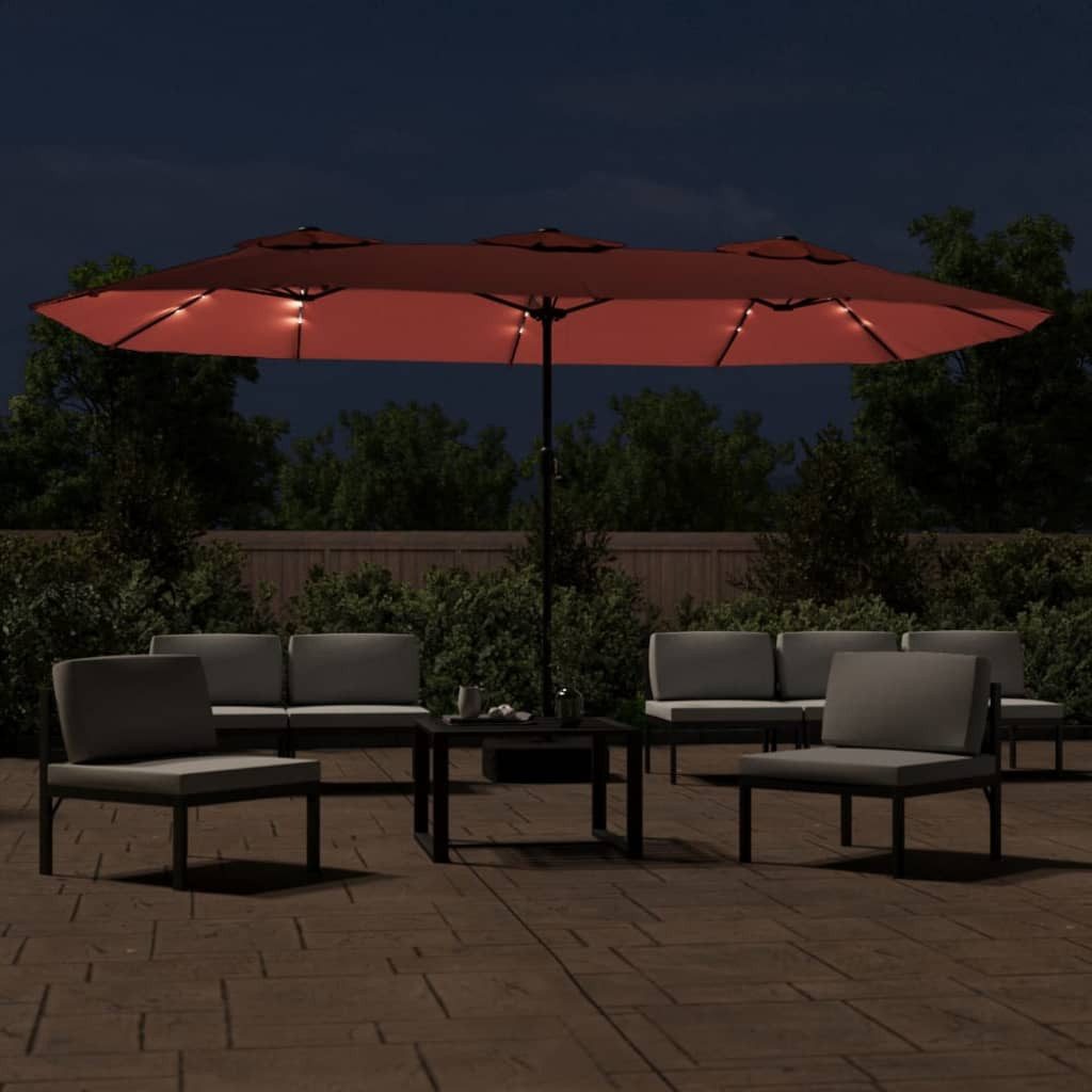 vidaXL Sonnenschirm Doppel-Sonnenschirm mit LED-Leuchten Terrakottarot 449x265 cm