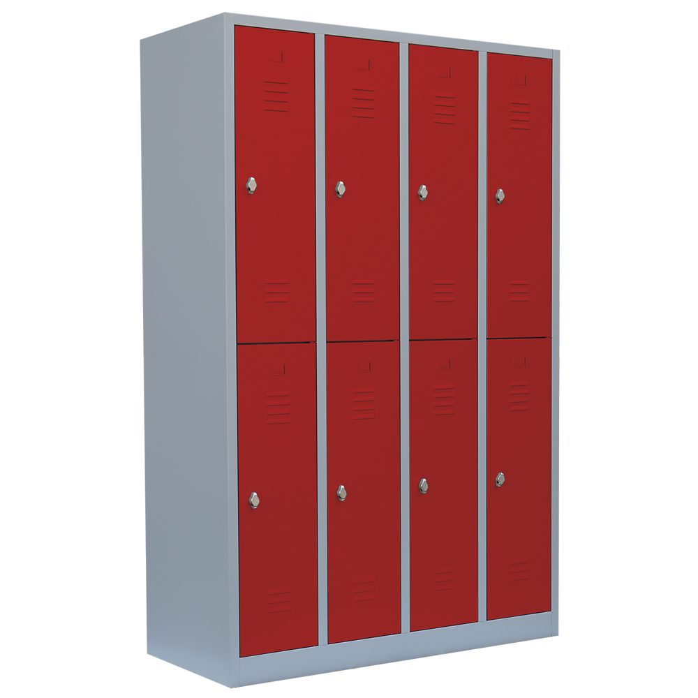 Steelboxx Spind Garderobenschrank, 4 Abteile doppelstöckig, H 1800 x B 1170 x T 500 mm (1-St) Komplett verschweißt und montiert