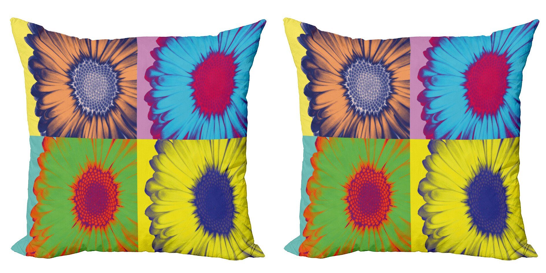 Abakuhaus Blumen Accent Digitaldruck, Doppelseitiger Modern Gänseblümchen-Blumen-Collage Stück), (2 Kissenbezüge