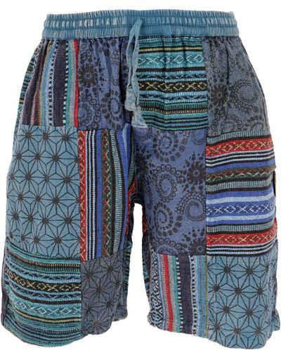 Guru-Shop Relaxhose Ethno Yogashorts, Patchwork Shorts - blau Hippie, Ethno Style, alternative Bekleidung