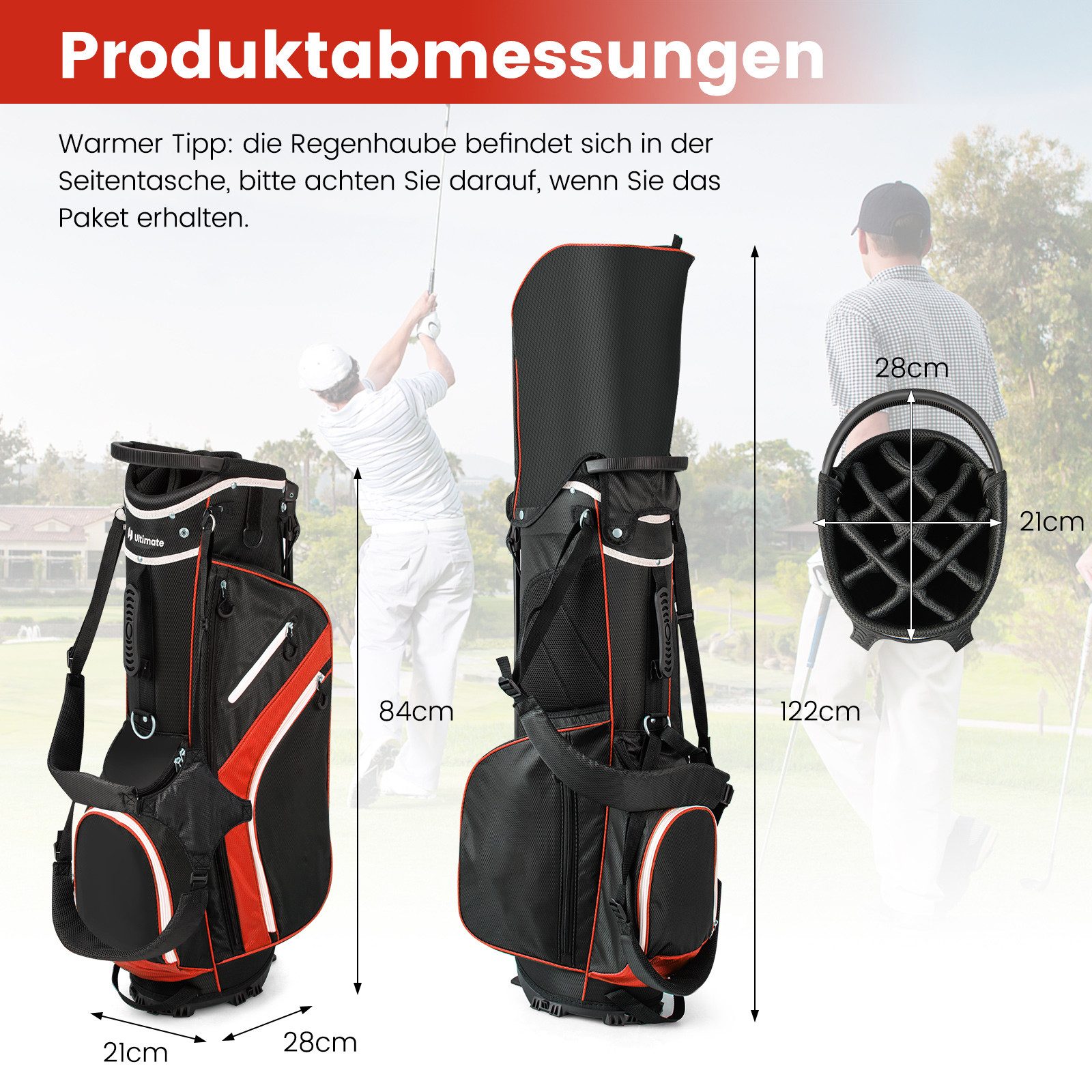 COSTWAY Golftrolley + Golfbag, Golf Standtasche mit 6 Taschen