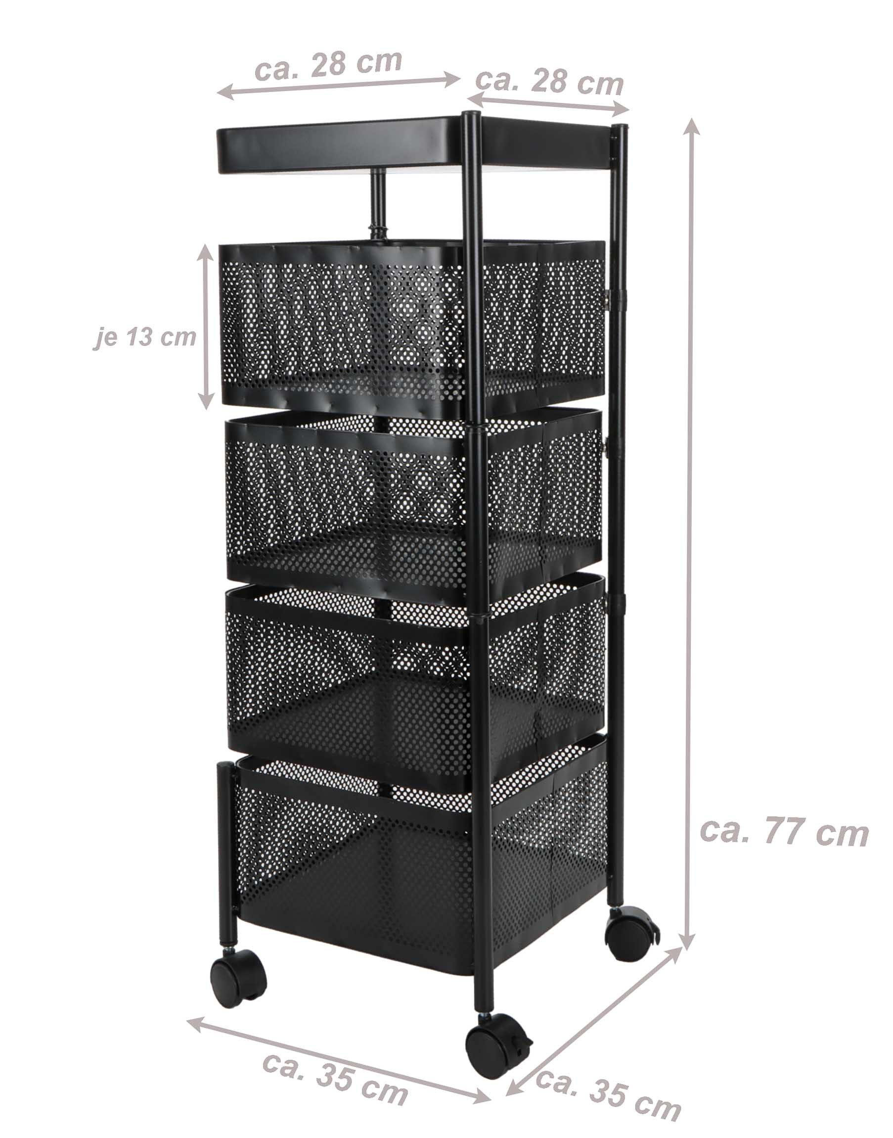 Bubble-Store Beistellwagen Küchentrolley, Küchenwagen mit 5 Ebenen, 3 drehbare Körbe, Bastelwagen, Servierwagen mit 4 Rollen 2 Feststellbremsen