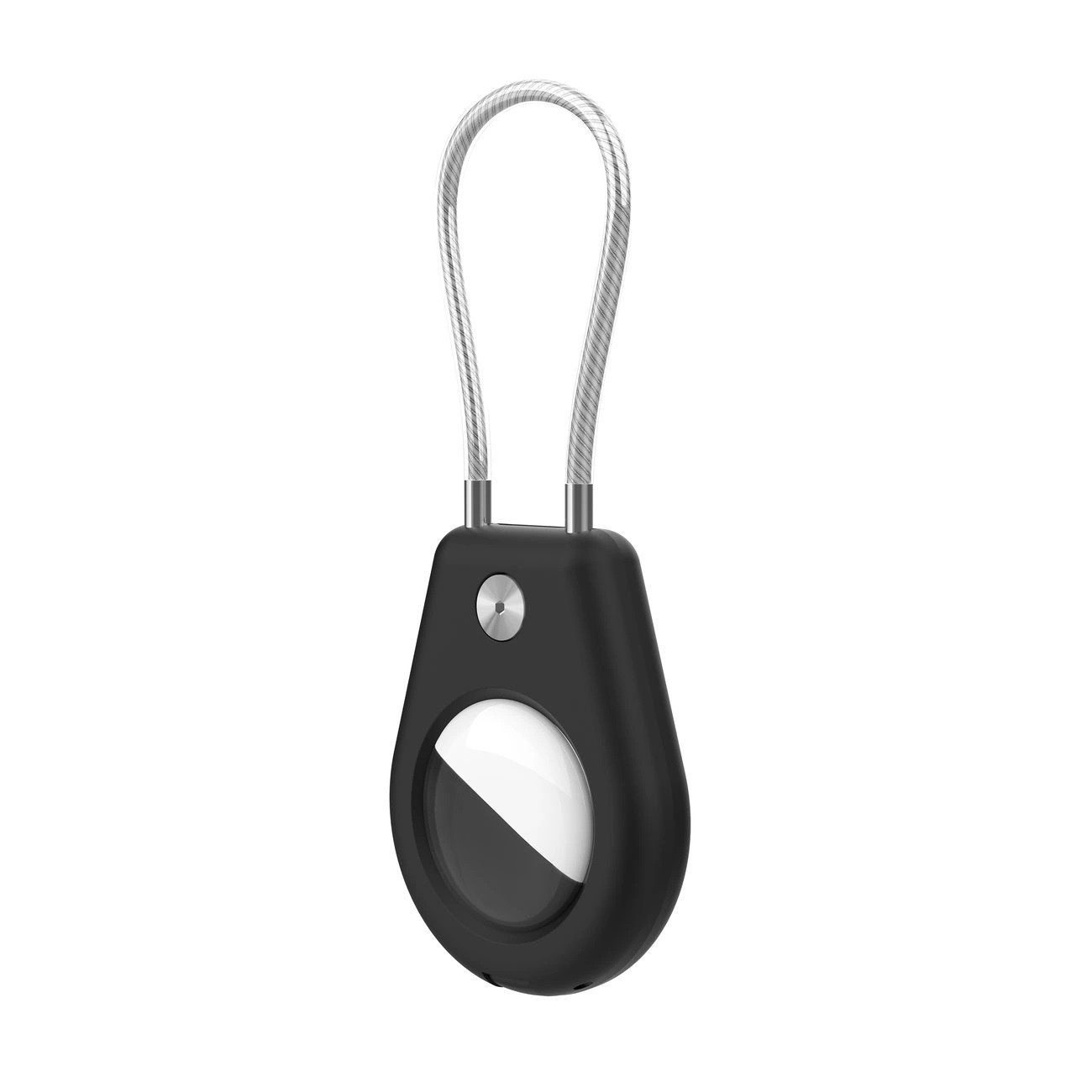 COFI 1453 Schlüsselanhänger Schutzhülle kompatibel mit Apple AirTag Hülle mit Stahlkabel - Schwarz