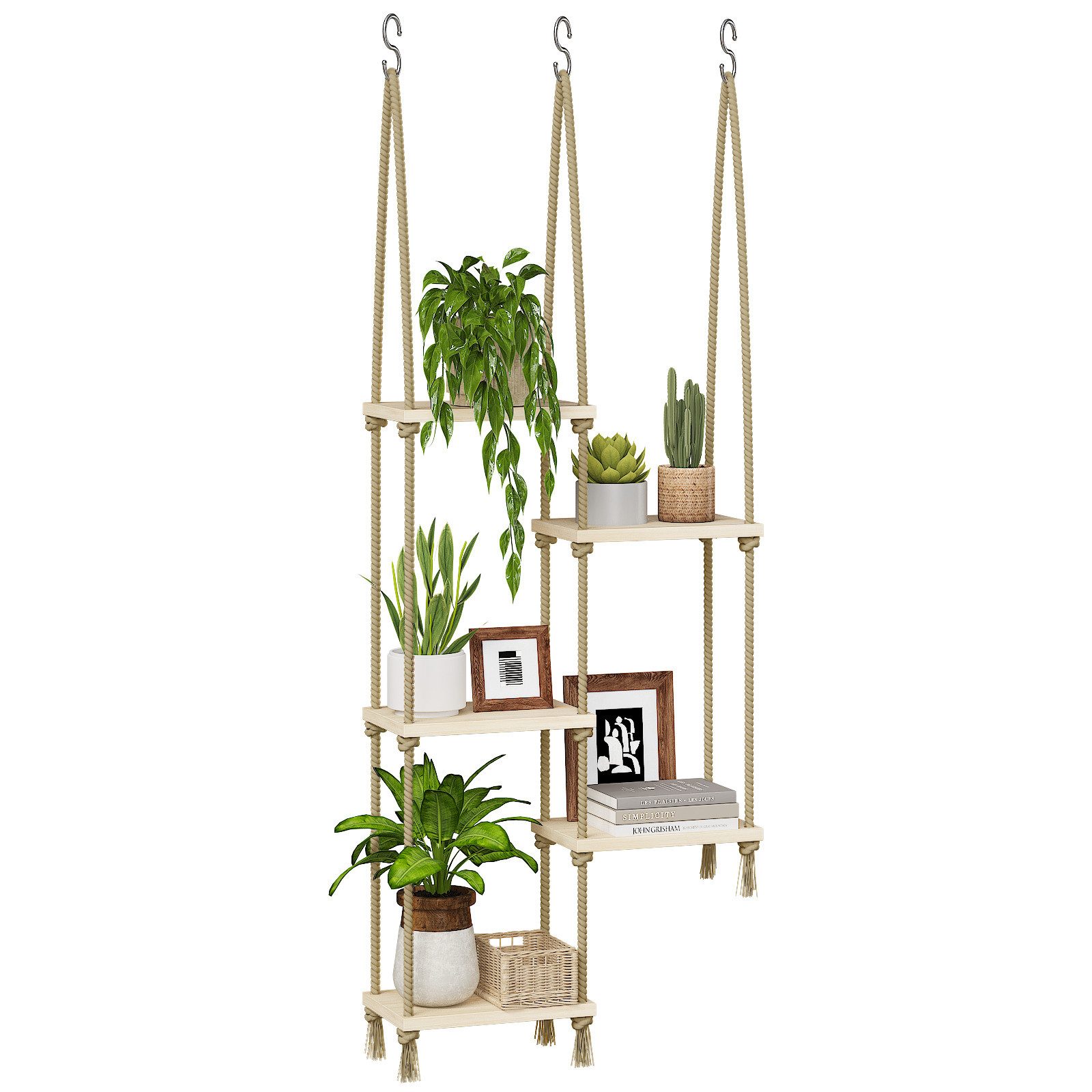 Bamworld Blumenampel Holz Hängepflanzenregal – Fenster & Wand Pflanzensockel, Boho Deko Innen Wohnzimmer & Garten – Stilvolle Pflanzenoase