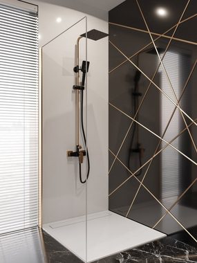 KOLMAN Duschsystem MIDNIGHT Brausegarnitur Regendusche mit Thermostat Mischbatterie, Höhe 132 cm, 3 Strahlart(en), in Schwarz