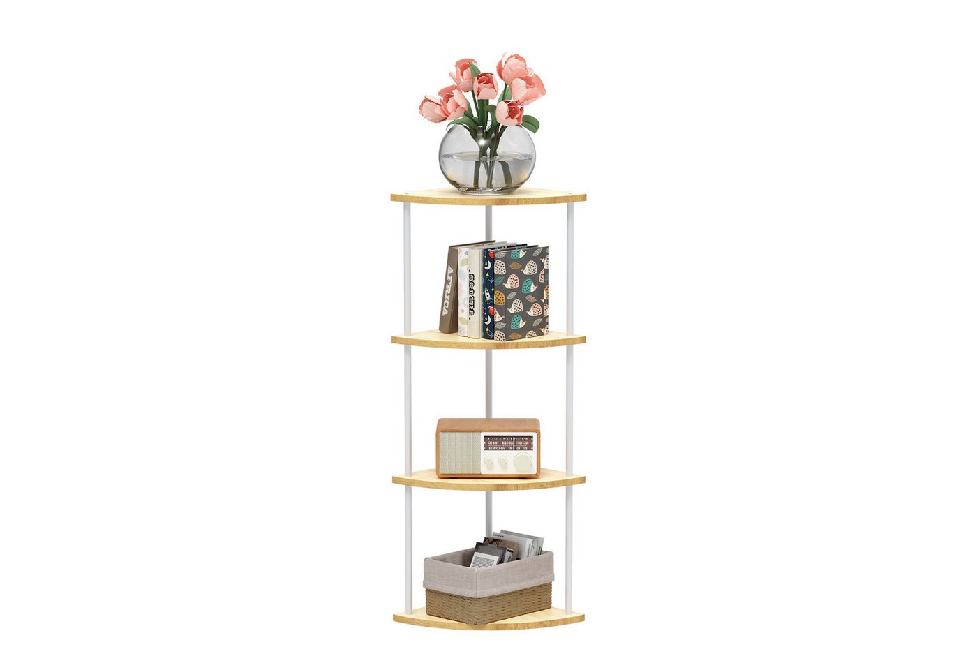 JEOBEST Eckregal Bücherregal mit 4 Ebenen, Aufbewahrungsregal, Pflanzenregal, H: 93cm, Industrial-Design, mit Stahlrahmen
