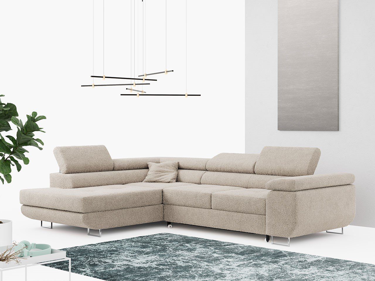 MKS MÖBEL Ecksofa GUSTAW-L, mit Schlaffunktion und Bettkasten, L-Form, Wohnlandschaft Creme Abriamo