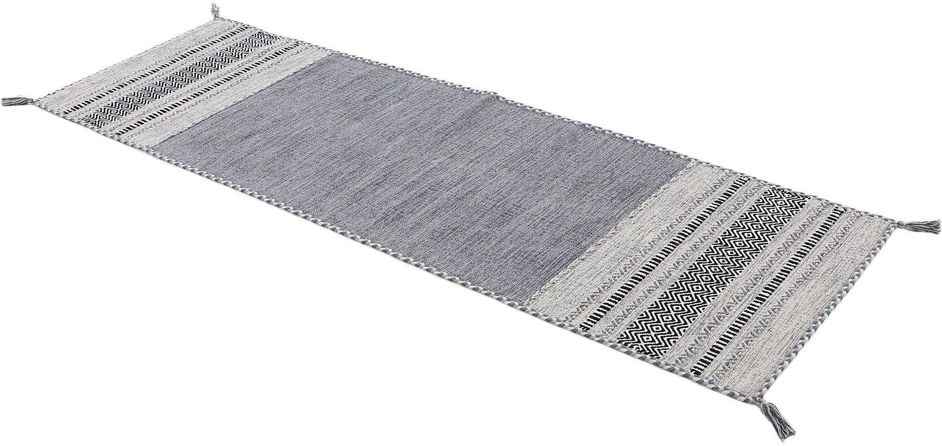 carpetfine Teppich Kelim Azizi, auch als Läufer erhältlich, rechteckig, Höhe: 5 mm, handgewebt, Baumwolle, Wendeteppich mit Fransen, Fleckerl, Wohnzimmer