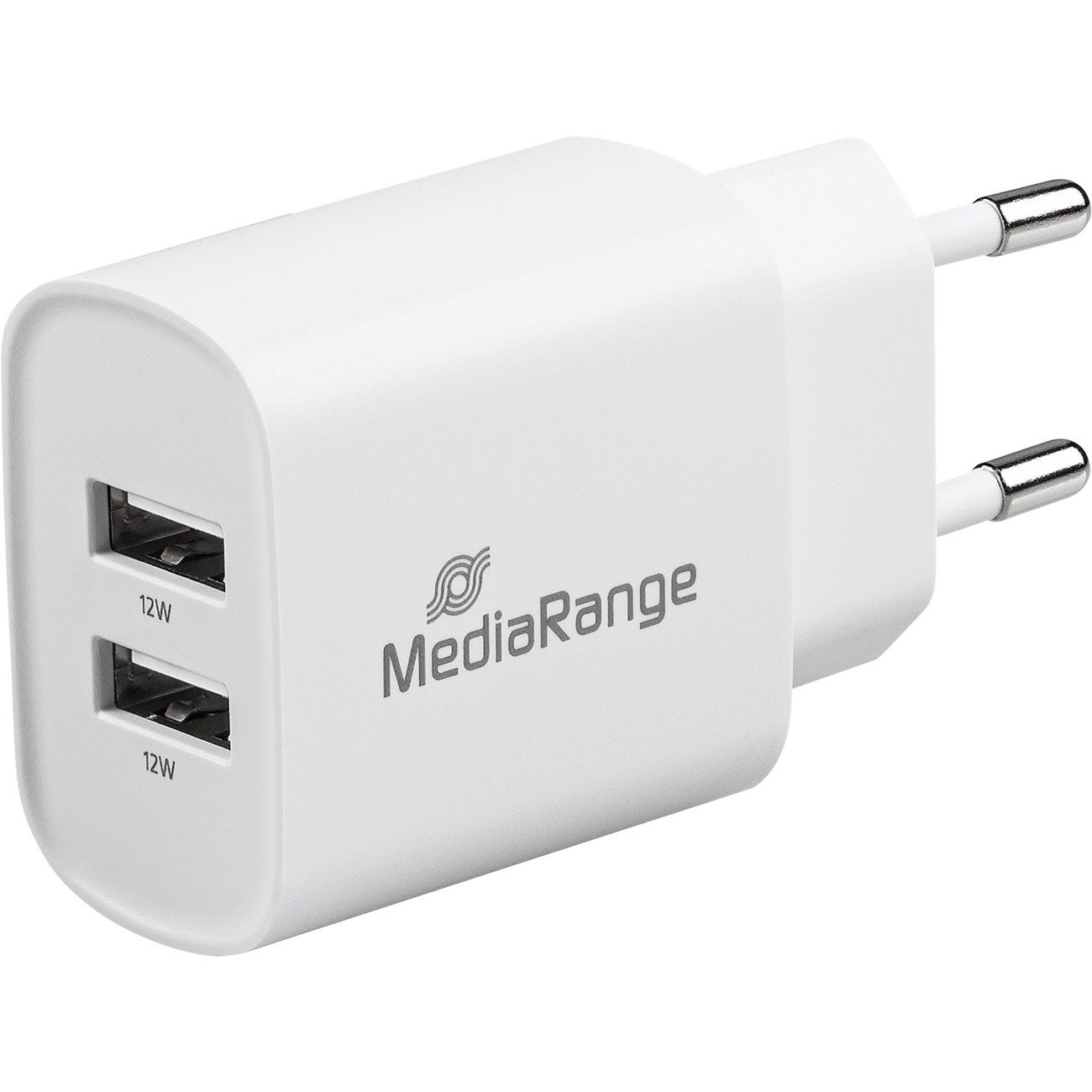 Mediarange USB-Netzteil 12W mit 2 Ports, Dual Schnellladegerät in Weiß Handy-Netzteile (2-fach USB-A Ladeadapter (12W) mit Schutzschaltungen & GS-Siegel)