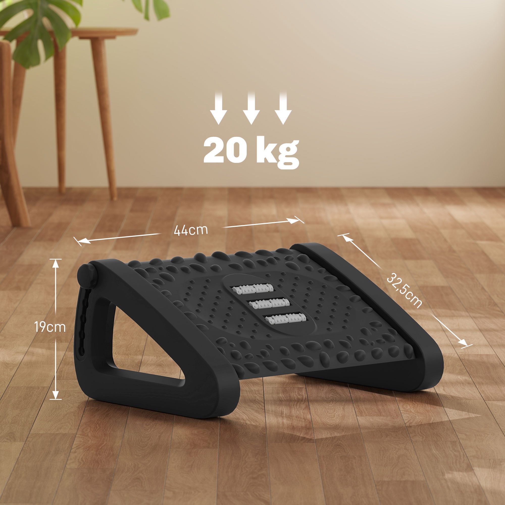 HOMCOM Fußhocker Höhenverstellbar, mit Massageoberfläche (Fußablage, 1 St., Fußstütze), für Homeoffice, Büro, Schwarz