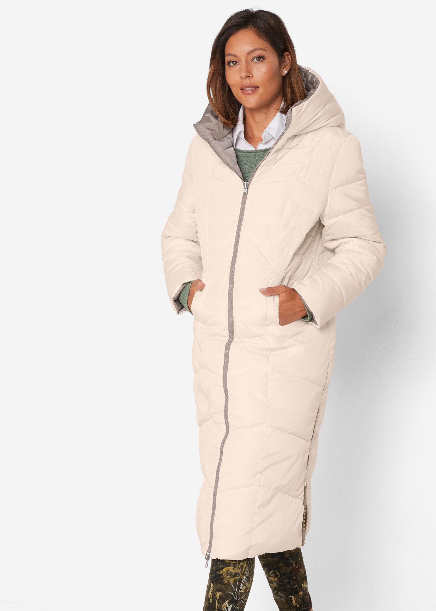 bonprix Steppmantel zum Wenden, 2-Wege-Zipper, Seitenschlitze mit Reißverschluss