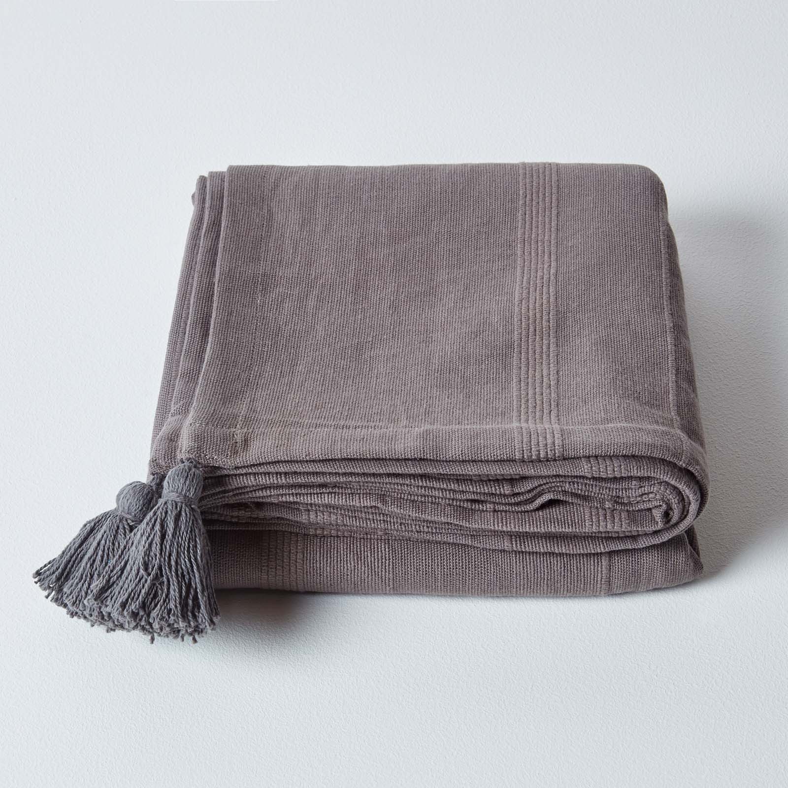 Plaid Tagesdecke Rajput, 100% Baumwolle, grau, 150 x 200 cm, Homescapes günstig online kaufen