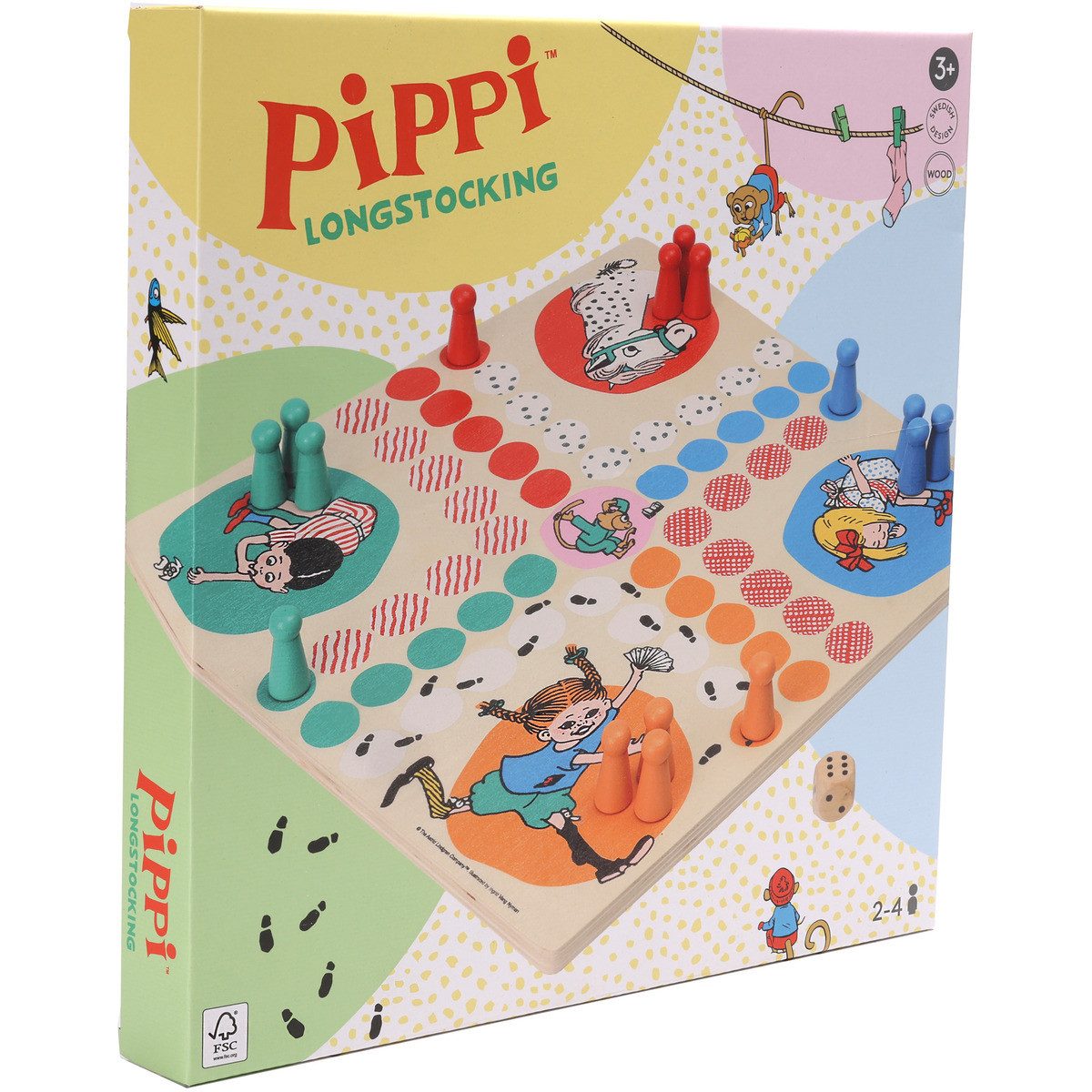 Pippi Langstrumpf Lernspielzeug Ludo Brettspiel Unisex Kinder, Gesellschaftsspiel, Familienspiel, Lernspiel, Strategiespiel