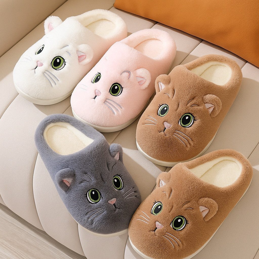 Corimori Flauschige Katzen Kätzchen Pantoffeln Plüsch Hausschuhe (Packung, Geschenk) super süße Plüsch Hausschuhe für Kinder und Erwachsene, EU Größe 34-35 – Bild 3 von 3