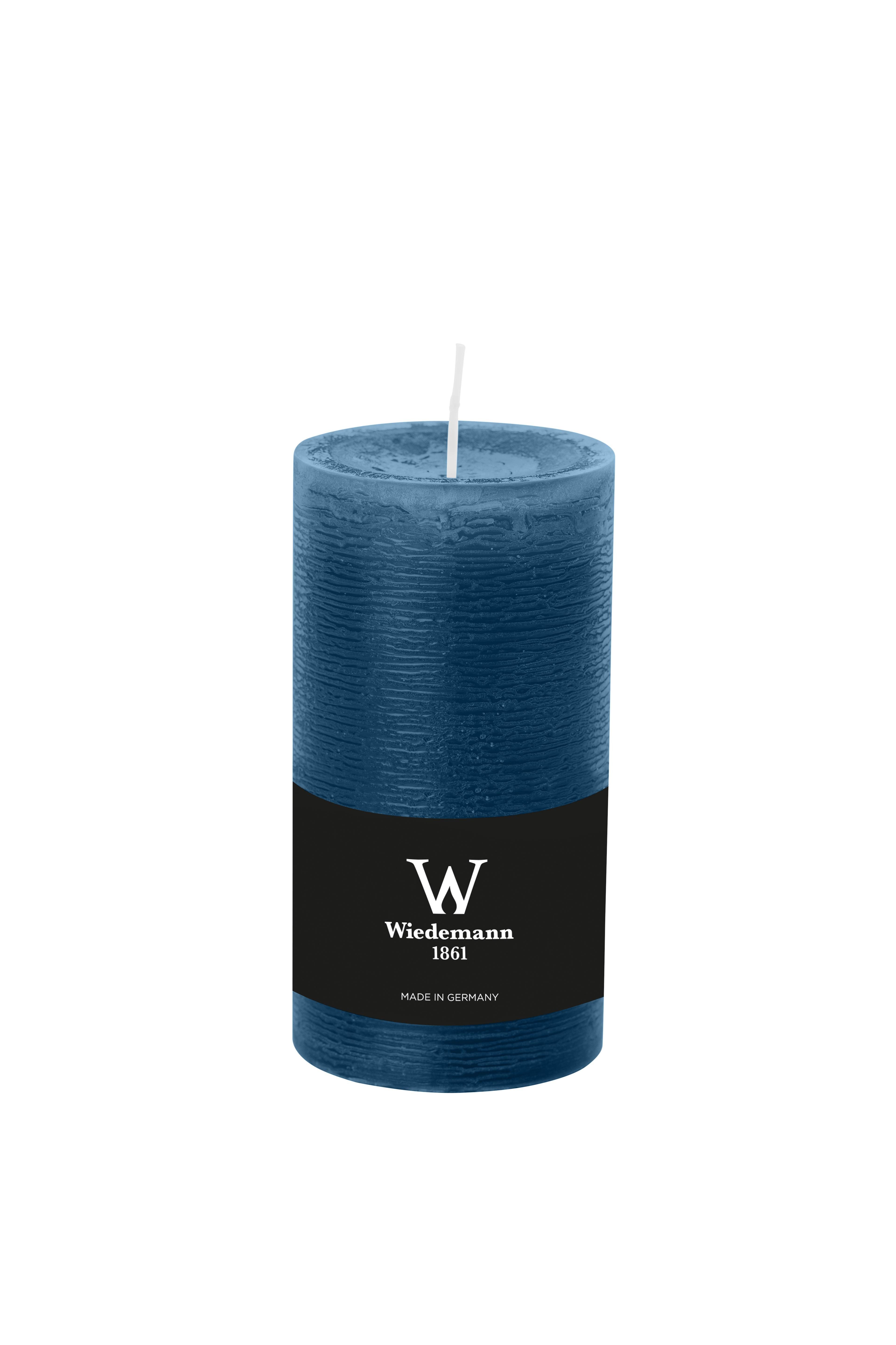 INNA-Glas Stumpenkerze Votivkerze Aurora, azurblau, 19cm, Ø 9,8cm, 155h - Made in Germany