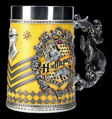 Figuren Shop GmbH Bierkrug Harry Potter Krug - Hufflepuff - Dekoration Bierkrug, Kunststein (Polyresin), Edelstahl