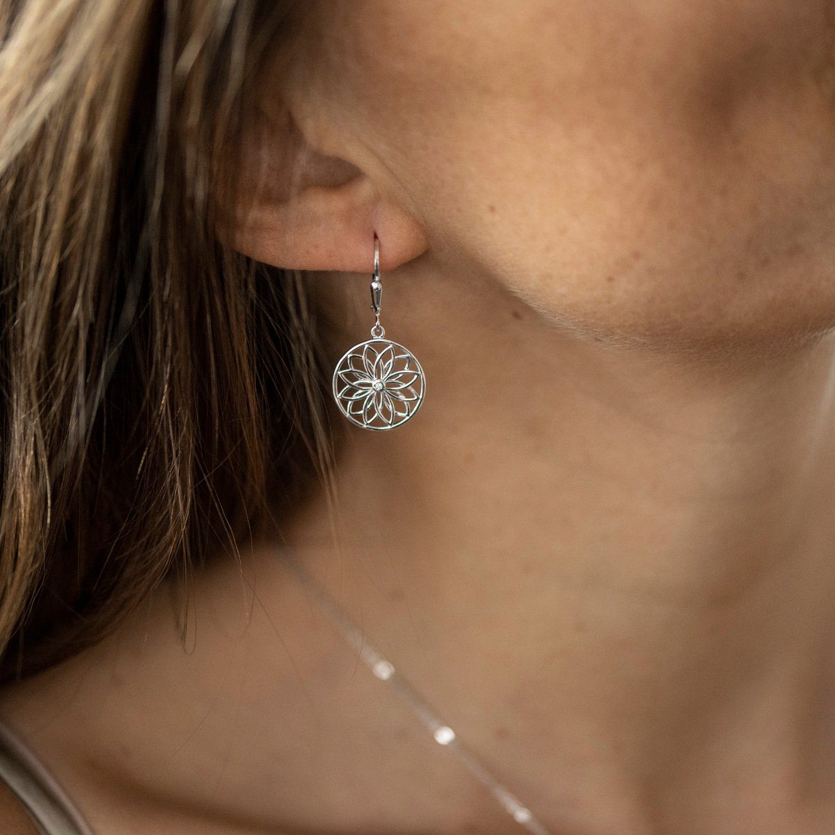 Materia Paar Ohrhänger Damen Silber Mandala Blume Zirkonia SO-503, 925 Ster günstig online kaufen