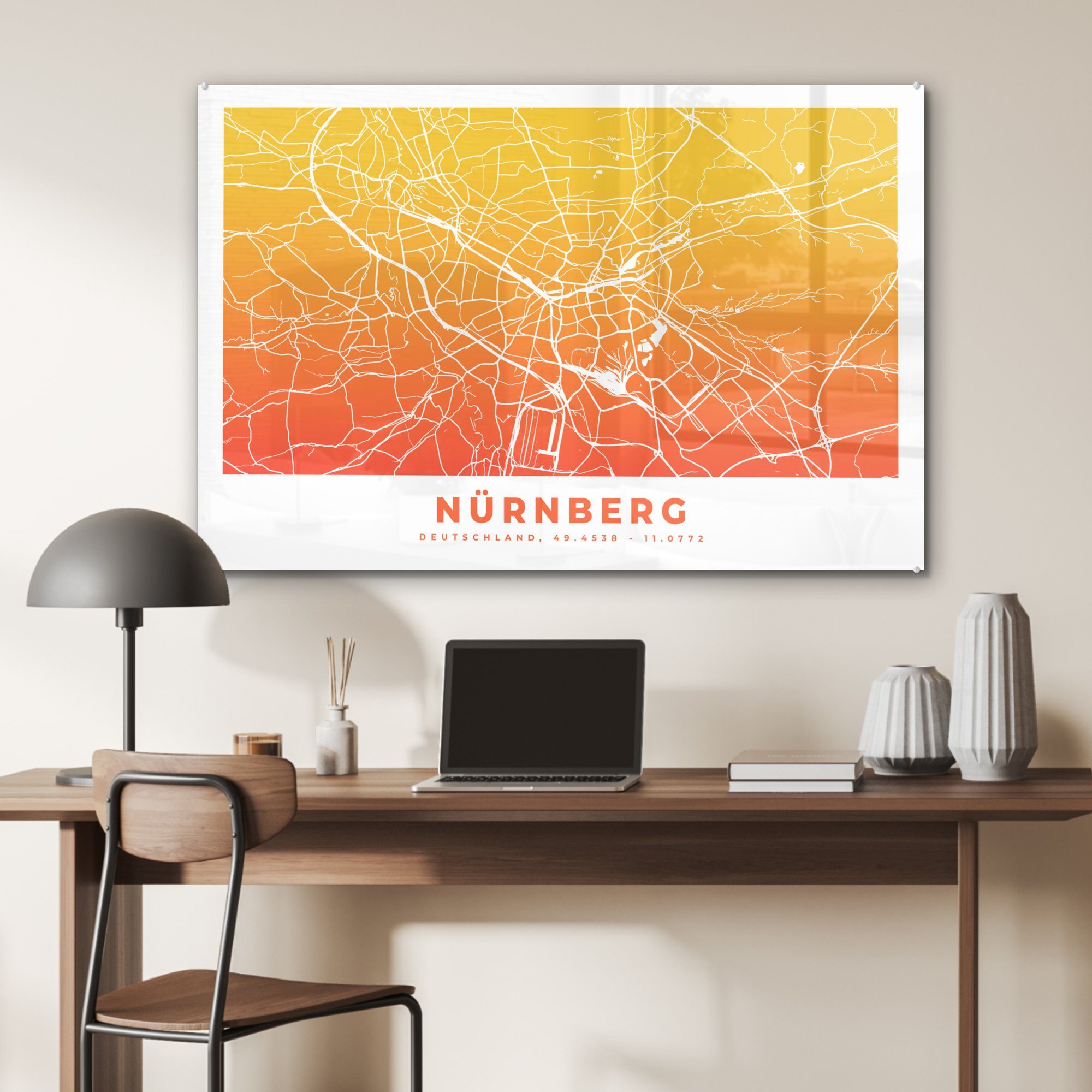 (1 Acrylglasbilder & Schlafzimmer - MuchoWow Deutschland, Stadtplan Wohnzimmer Nürnberg St), Acrylglasbild -
