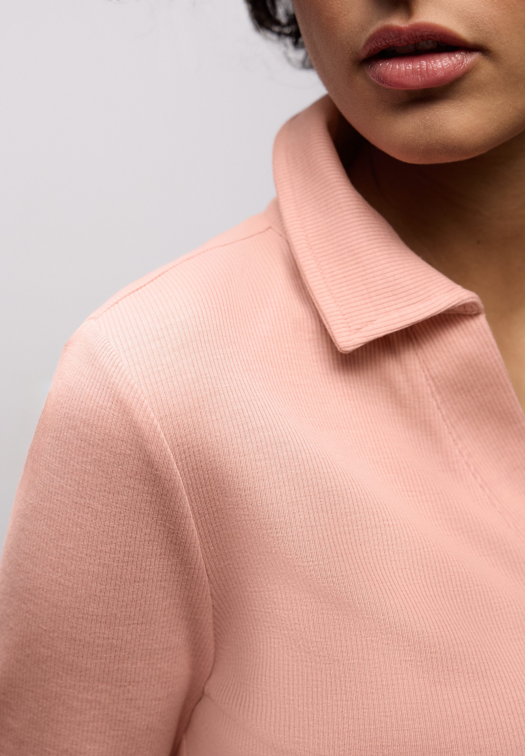 STREET ONE Langarm-Poloshirt in Melange-Optik und mit Ripp-Struktur