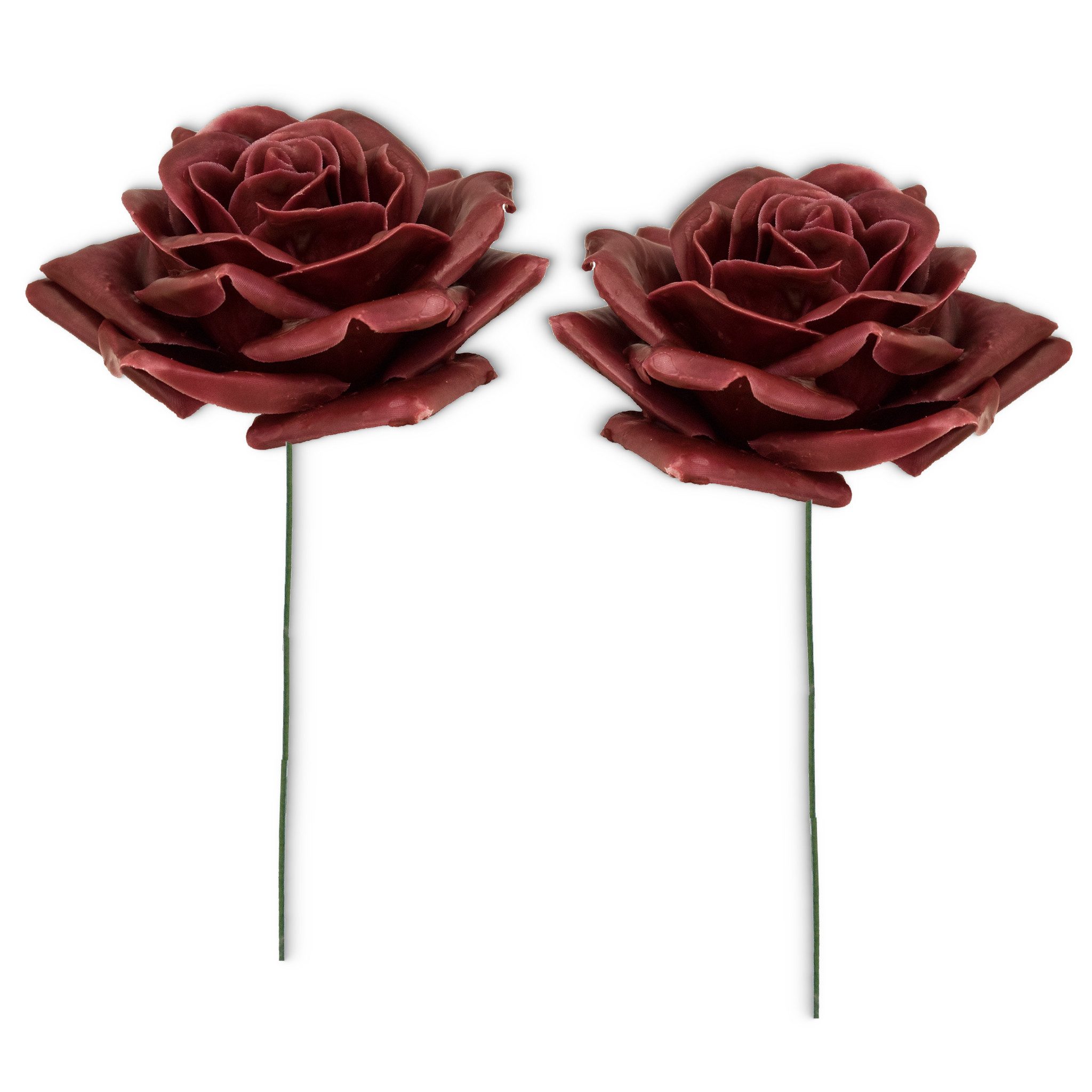 matches21 HOME & HOBBY Ремеслоaturmaterial Große Wachs-Blüten Textil-Rosen 2er Set Kunst-Rosen bordeaux, (2-tlg), Wasserfeste Wachs-Rosen als haltbare Deko-Rosen für Blumengestecke