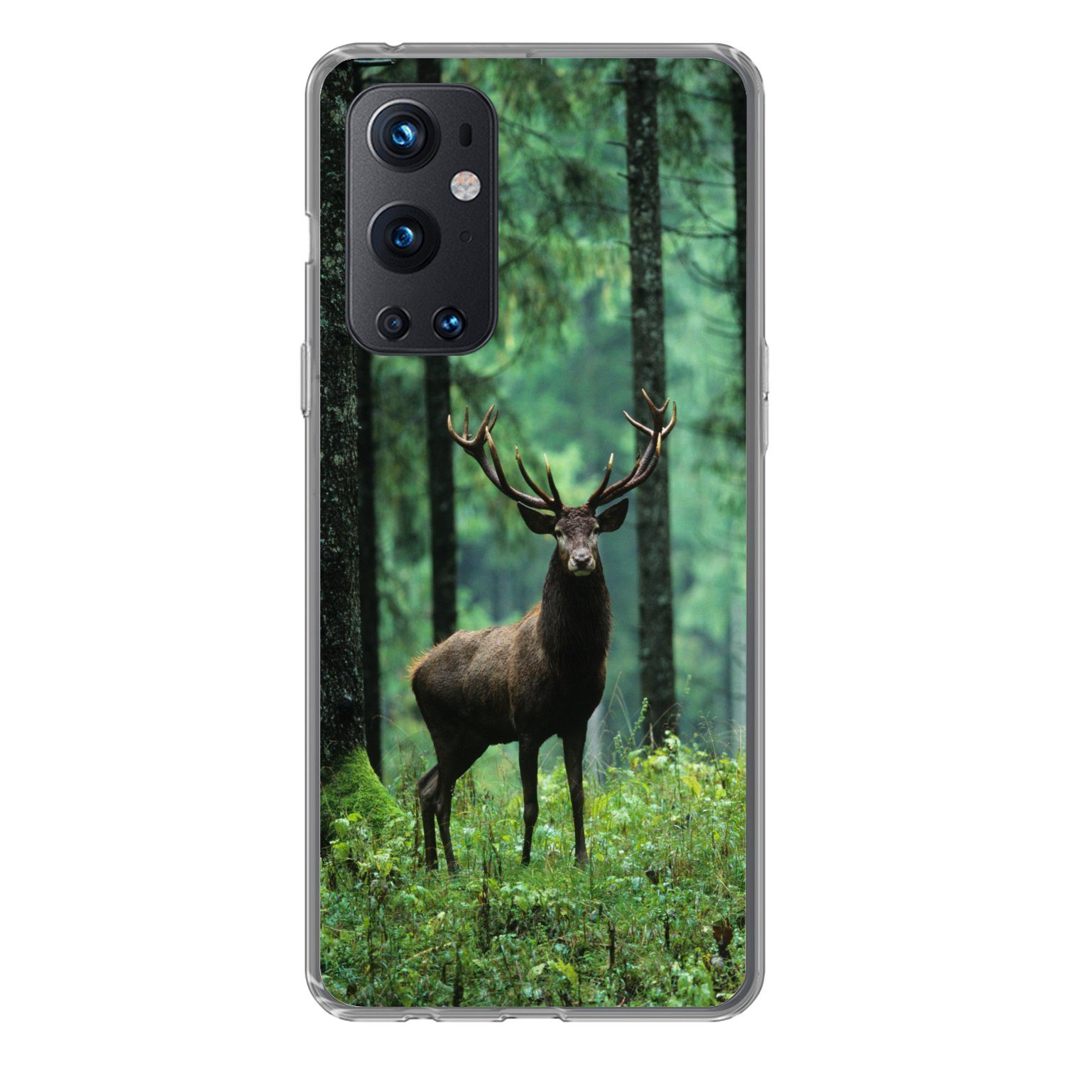 MuchoWow Handyhülle für OnePlus 9 Pro Hirsche - Wald - Bäume - Tiere - Natur, Phone Case, Silikon, Schutzhülle Dünn