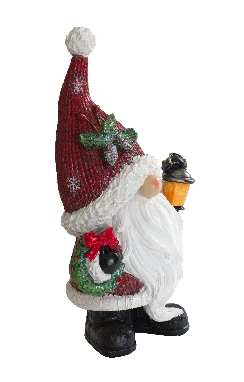 Kaufhaus le petit Weihnachtsfigur Deko Weihnachtsmann Wichtel Zwerg Laterne Kranz Skulptur Figur Objekt, Garten Dekofigur Dekoskulptur Dekoobjekt aus Polyresin (Kunststein)