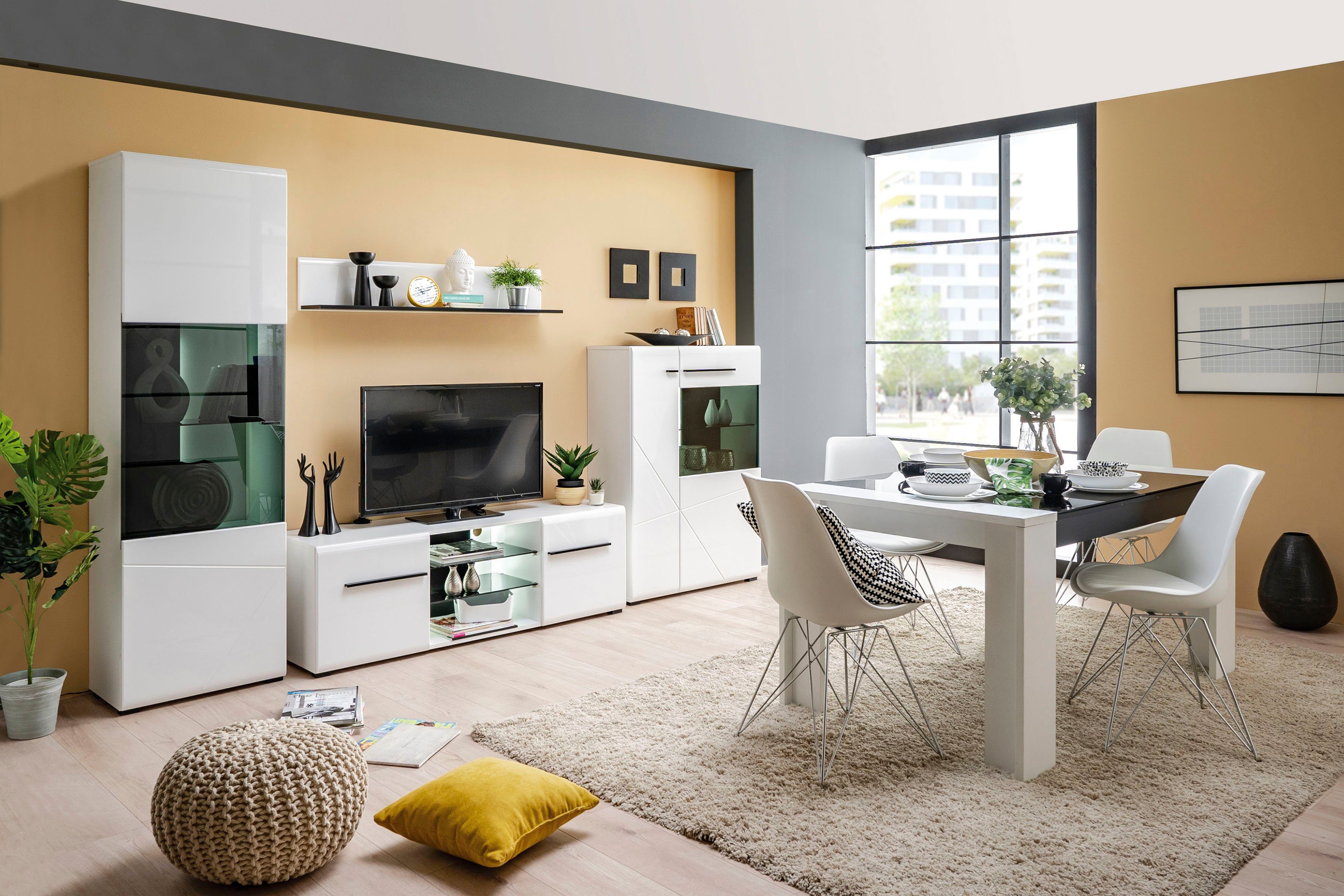 Home affaire Wohnwand Trentino, (Set, 5-St), inkl. Vitrine, Lowboard, Highboard, Wandregal und Kommode