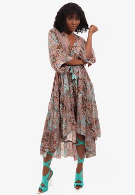 YC Fashion & Style Vokuhila-Kleid Boho Maxikleid mit V-Ausschnitt mit Volant, mit Alloverdruck