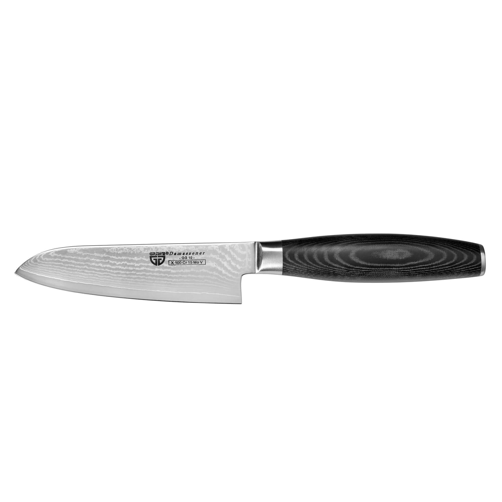 GRÄWE Damastmesser GRÄWE Damaszener Santokumesser 12,5 cm Klinge, 65 lagig mit Micartagri