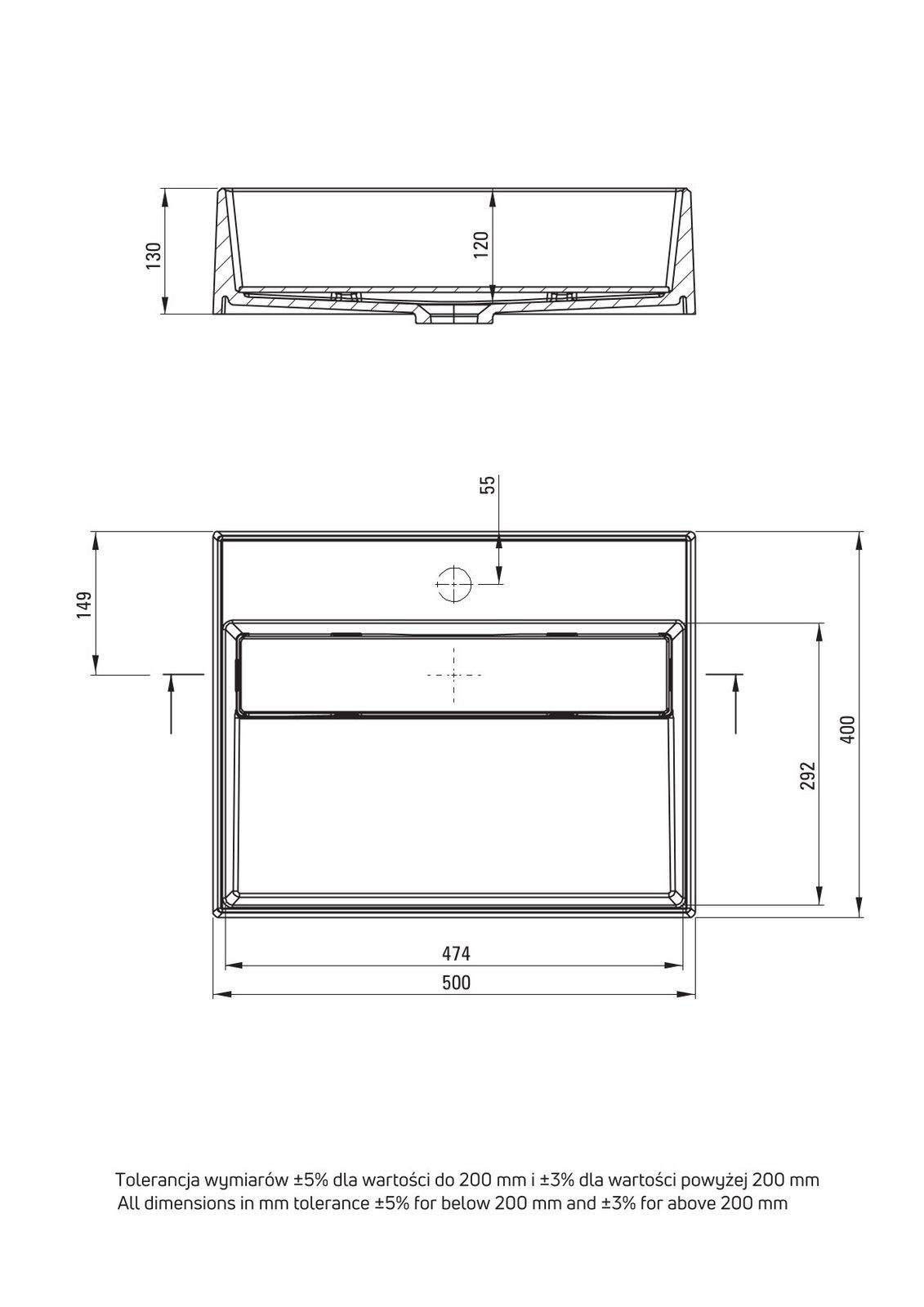 Deante Waschbecken Aufsatzwaschbecken Grau eckig Granitoptik mit verdecktem Ablauf (Komplett-Set)