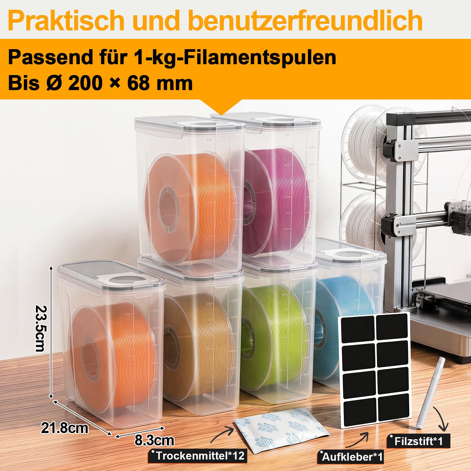 Clanmacy 3D-Drucker 6pcs 3D-Drucker Filament Aufbewahrungsbox 4L Wasserdichte Trockenbox