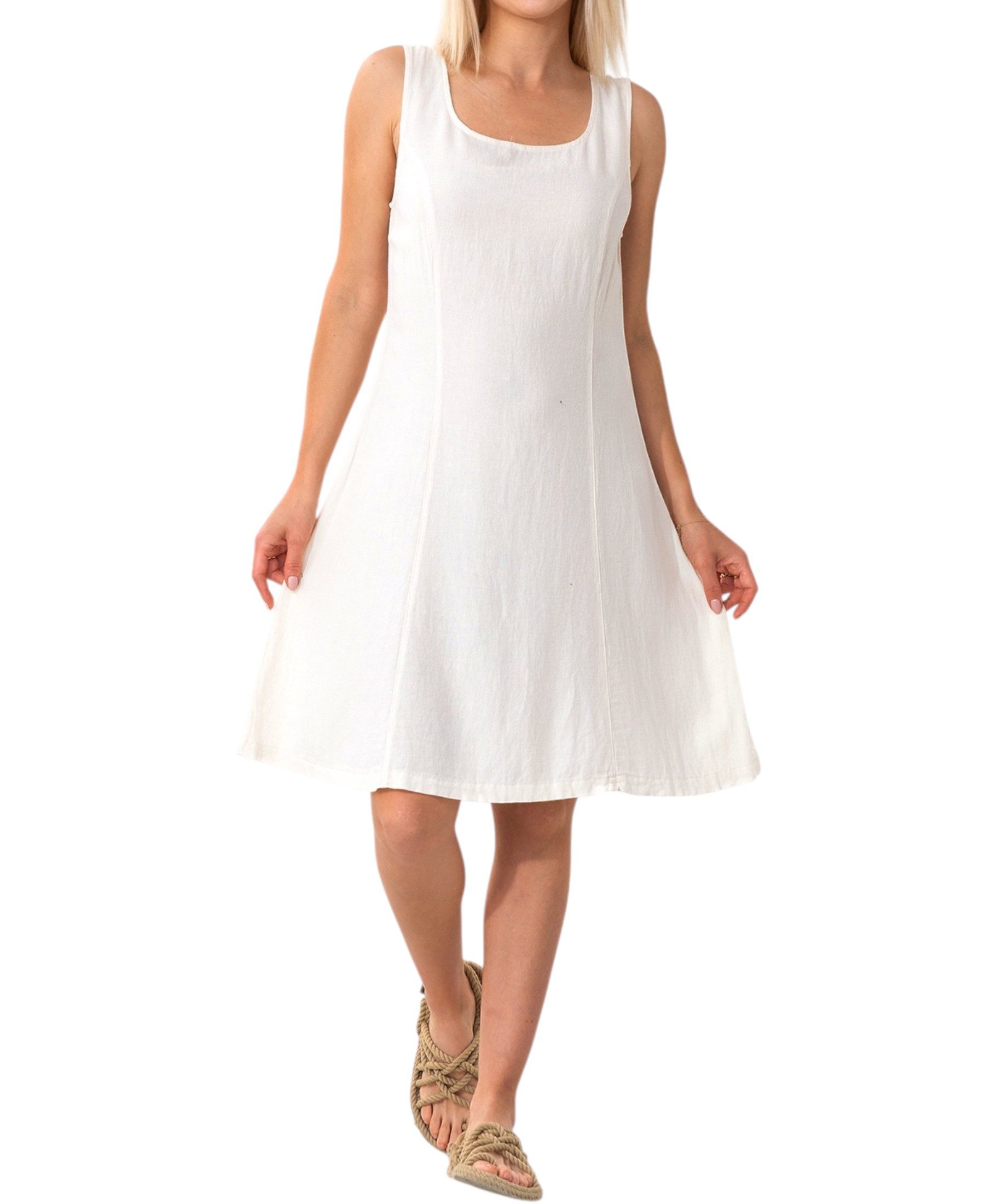 WENOR Sommerkleid mit Bindegürtel hinten Leinenmix Strandkleid ärmellos knielang (1-tlg) Formende Nähte, Rückenbindung, Rückenreißverschluss – Bild 3 von 5