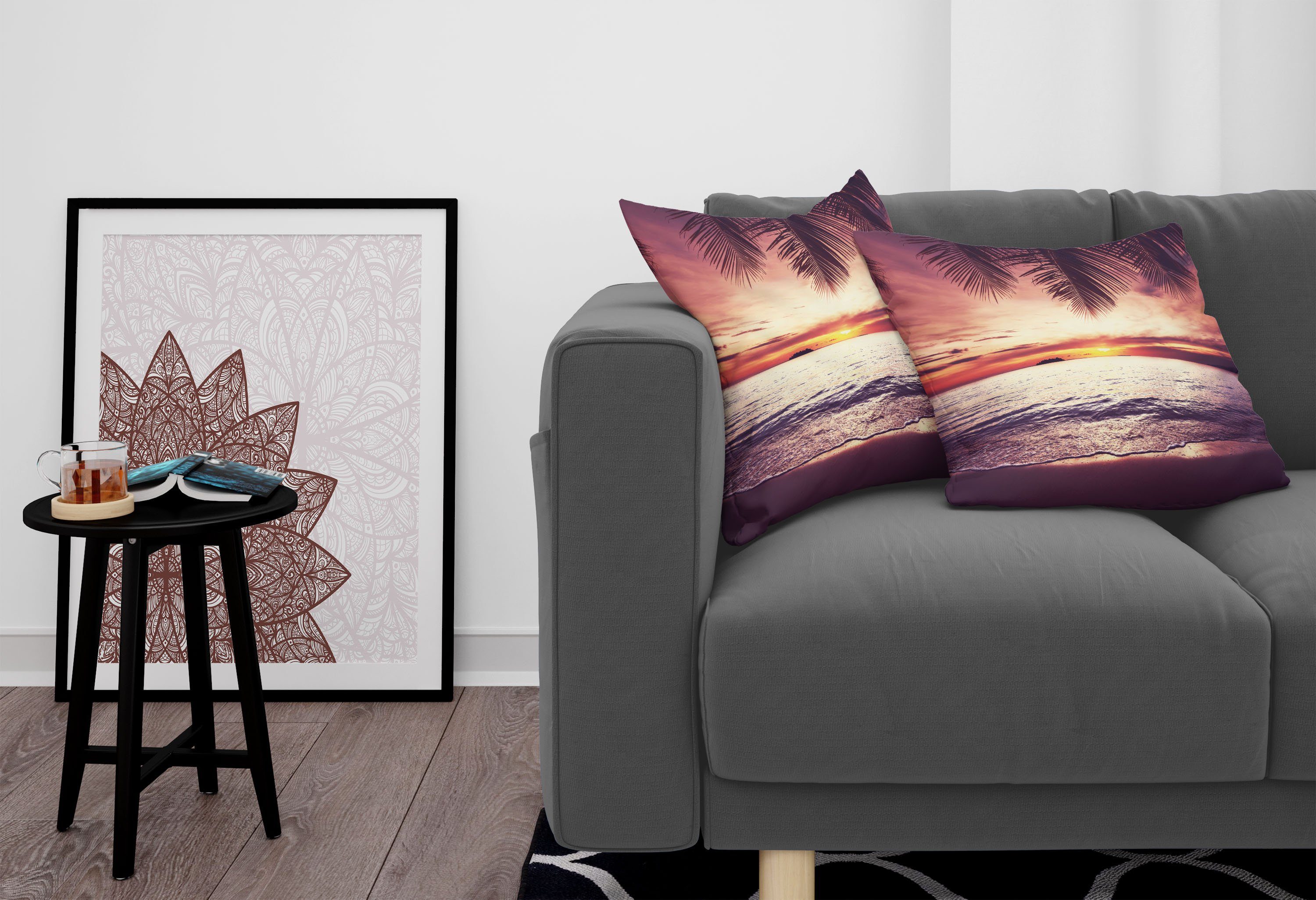 Kissenbezüge Modern Accent Doppelseitiger Digitaldruck, Waves Ocean (2 Stück), Tropisch Abakuhaus Sunset