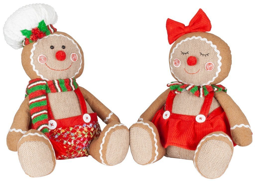 Christmas Paradise Weihnachtsfigur Lebkuchenmann Weihnachtsdeko Lebkuchenfrau Rot-Braun St., 2 im Pärchen-Mann Frau, 32cm (Dekofiguren, und sitzend und Set)