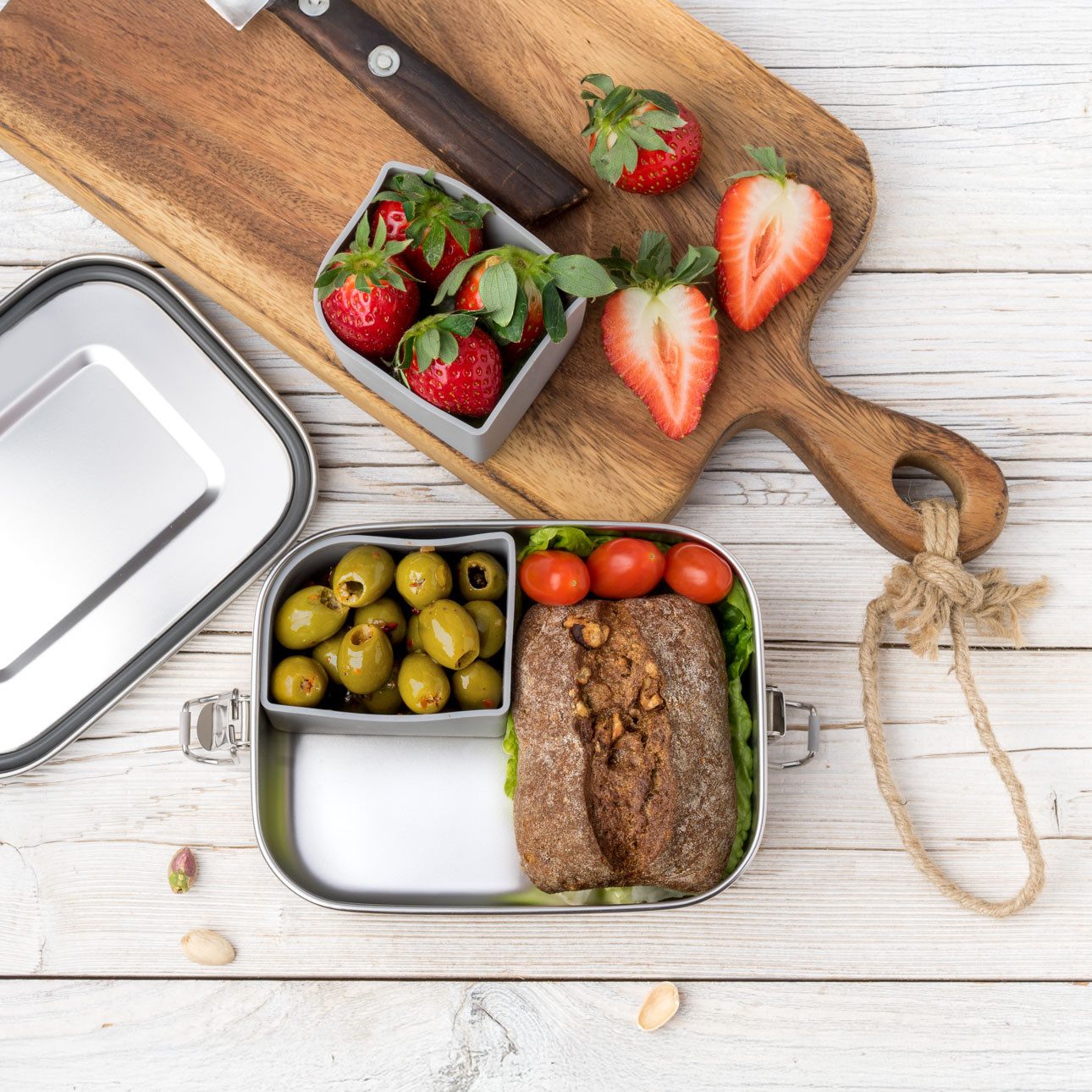 LEKKABOX Lunchbox Edelstahl Brotdose Safe 800 ml – 3 Fächer auslaufsicher für Kinder, Flexible Fächer mit Silikon-Einsätzen (Bento-Prinzip)