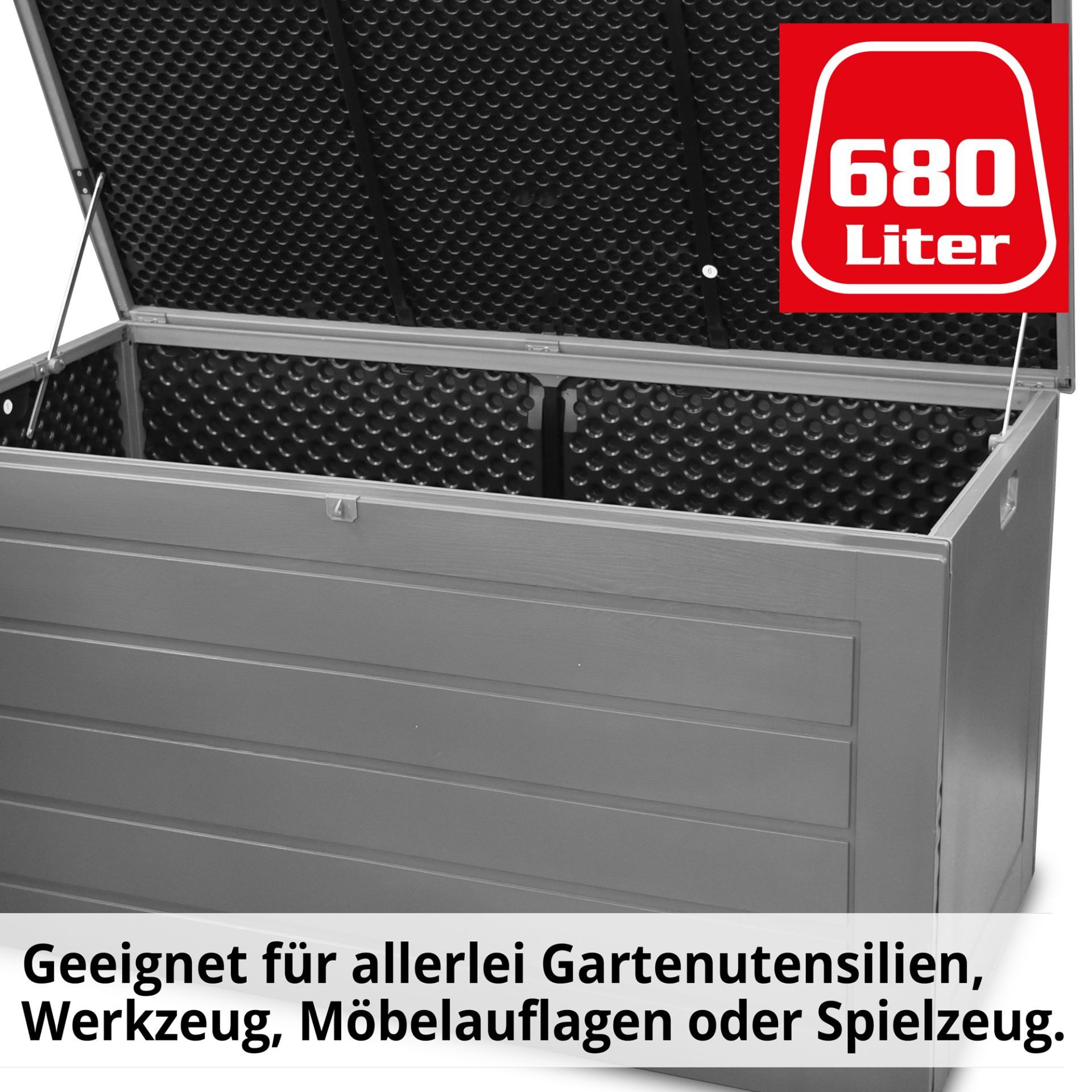 Hecht Auflagenbox BOX XL 680 Liter wetterfest mit Deckel & Dämpfer (1 St), UV-beständig Kissenbox Gartenbox mit Stecksystem