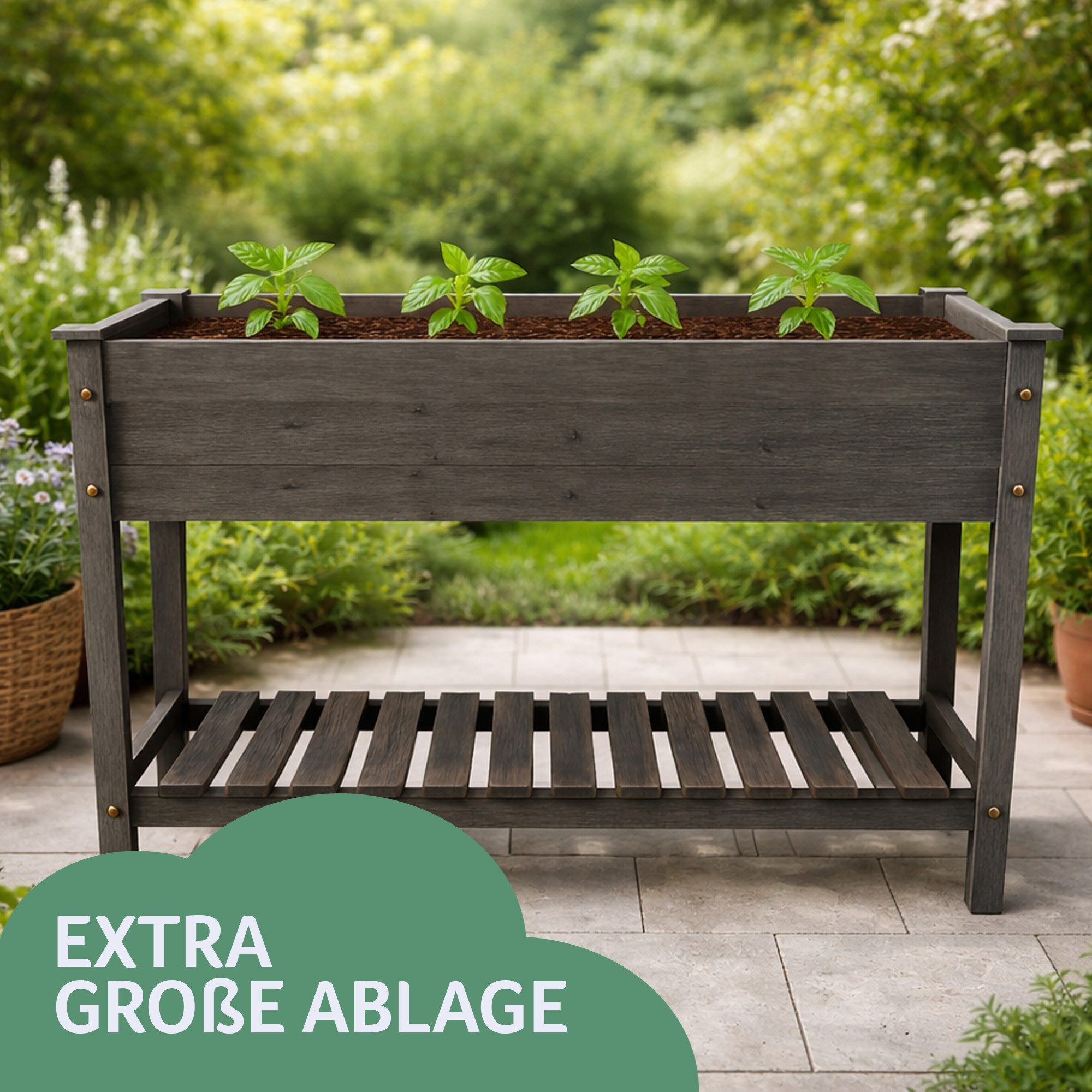 Bestlivings Hochbeet aus Tannenholz Grau, inkl. Schutzvlies und Ablageboden, 85x45x81 cm, Aufbauanleitung