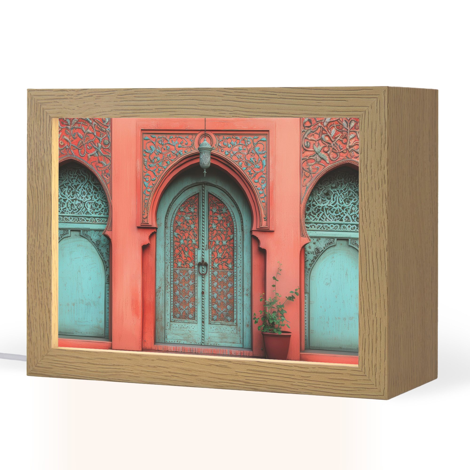 OnlyWow Tischleuchte Lightbox Laterne - Tür - Türkis, Dimmbar, Farbwechsel, LED, Warmweiß, Kaltweiß, Neutralweiß Einstellbar, Tischlampe, Schreibtischlampe, Desk, Dimmbar, mit Kabel, LED