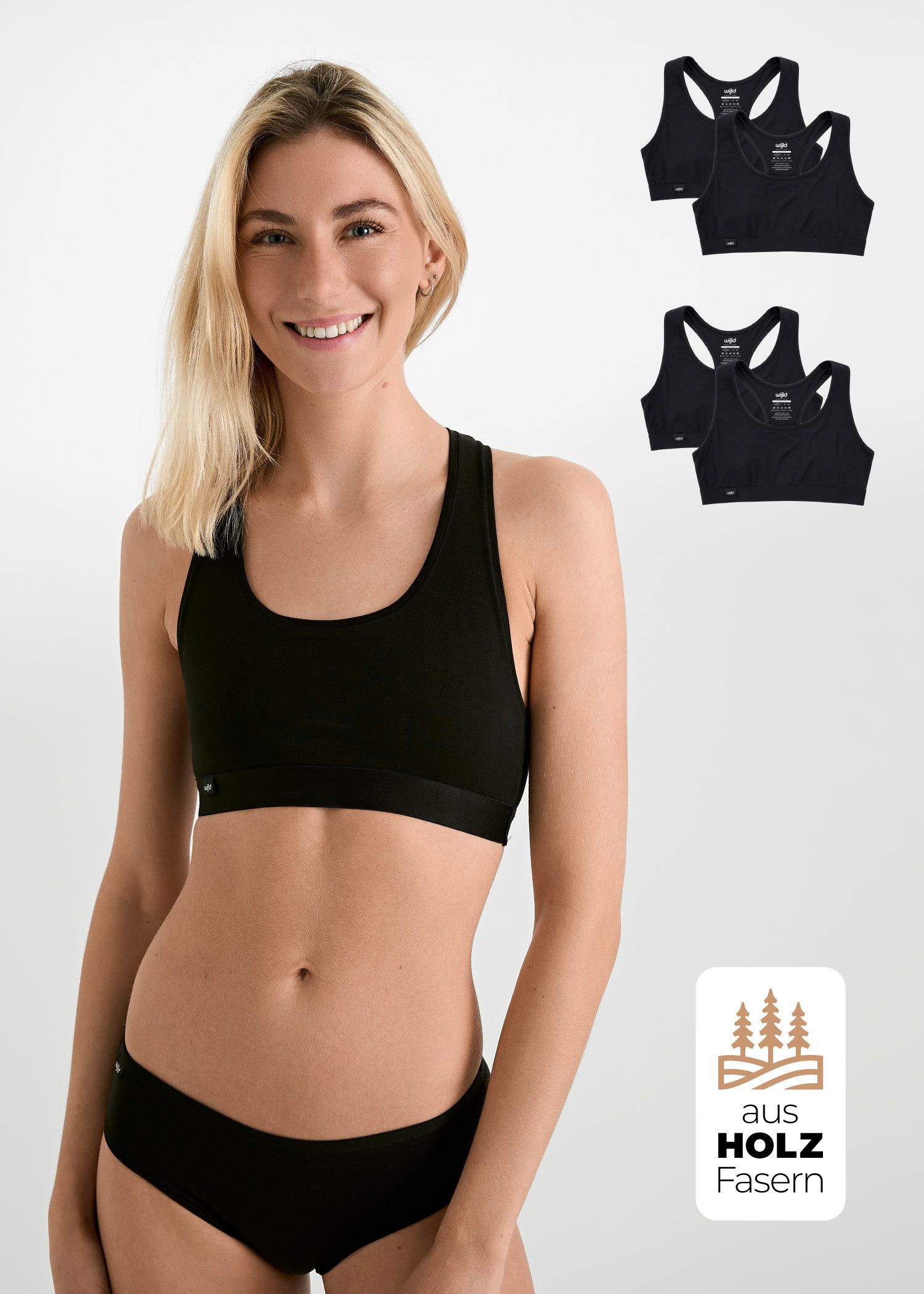 wijld GmbH Bralette BRALETTE AUS HOLZ - MERLE BLACK (4er-Pack)