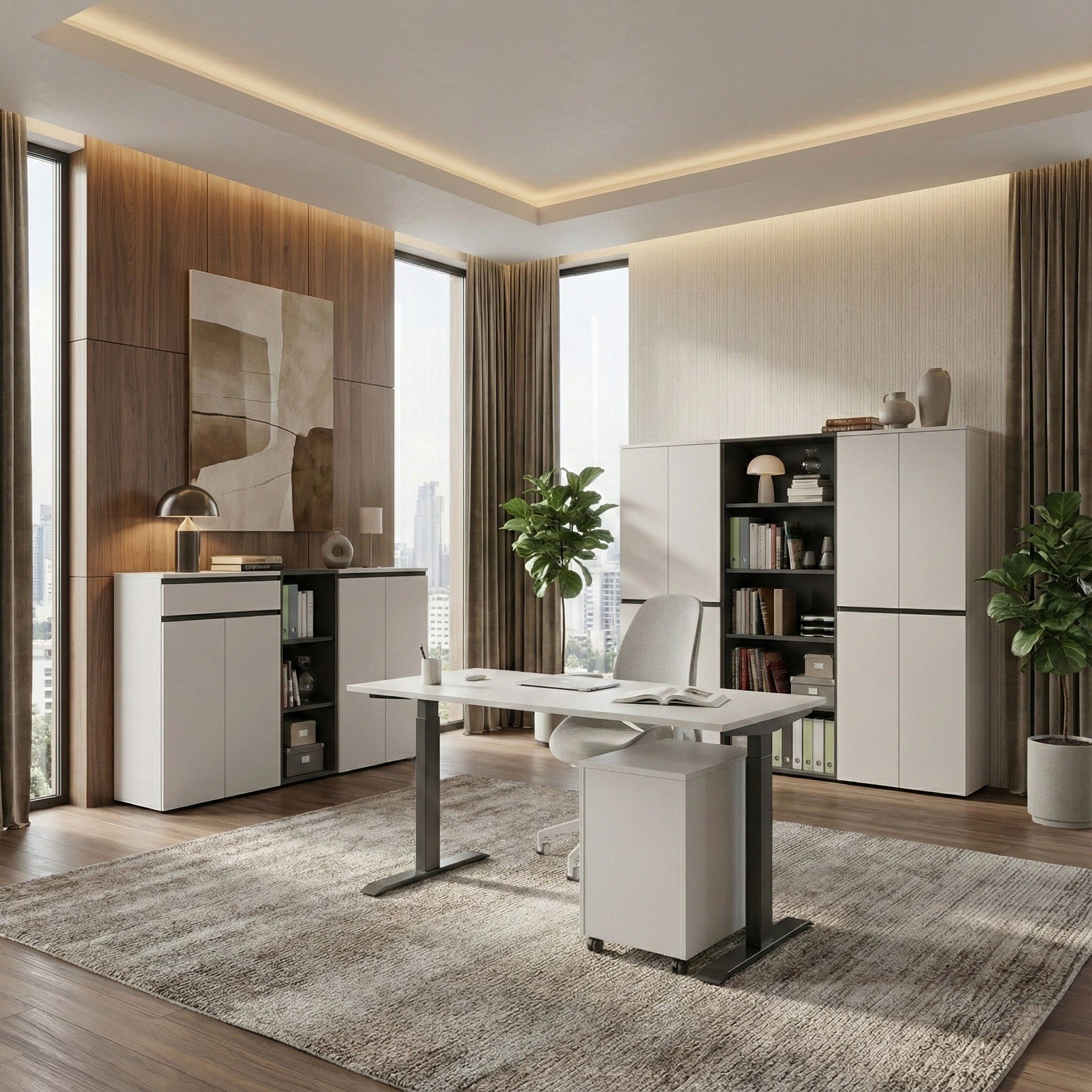 KADIMA DESIGN Schreibtisch Bürotisch Höhenverstellbar (68-91 cm) "Stuttgart" Arbeitstisch Büro (Nivellierbare Gleiter, Styroporfrei, Made in Germany Büromöbel Modern), Mechanisch 68-91cm (Raster/Manuell), C-Fuß Gestell (Mehr Beinfreiheit)