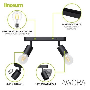 linovum LED Aufbaustrahler AWORA Deckenleuchte 2er schwenkbar inkl. fourSTEP E27 LEDs, Leuchtmittel inklusive